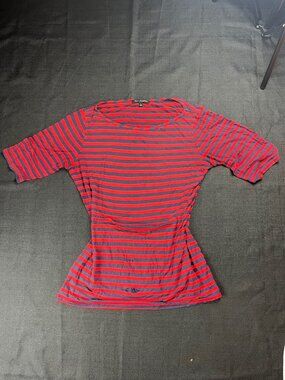 Green Envelope Large Red Navy Striped Shirt 3/4 Sleeve Scoop Neck